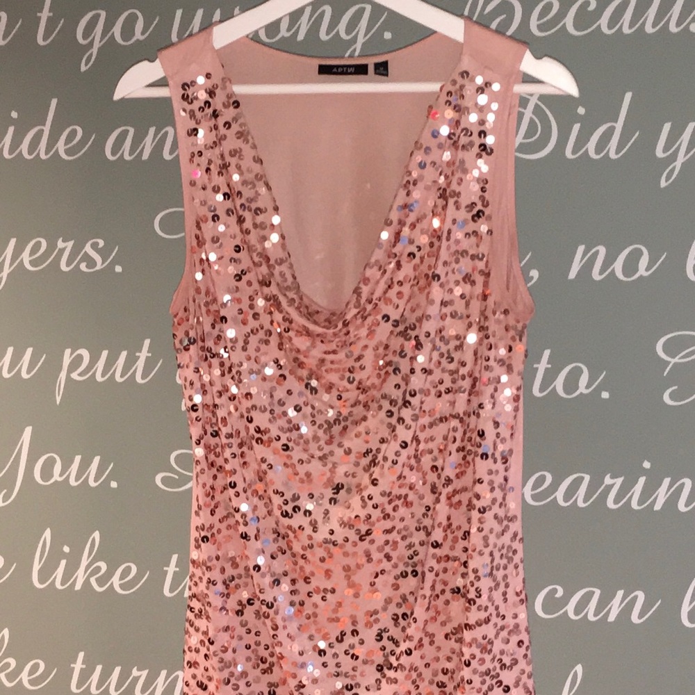 Super Cute Drape Neck Pink Sequined Top